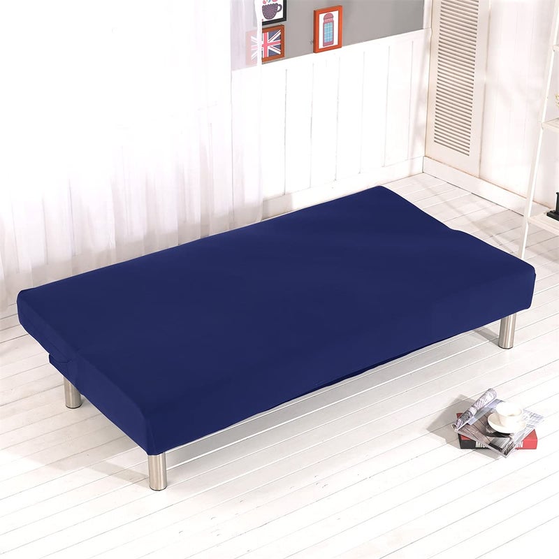 Sokamore Stretch Futon Cover Armless Sofa Slipcover Foldable Sofa Bed Covers with Elastic Bottom  Machine Washable (Dark Blue) - Image 3